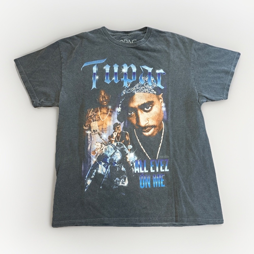 Tupac Shakur 2Pac All Eyes On Me Hip Hop Rap Tee Shirt Grey Faded Size M